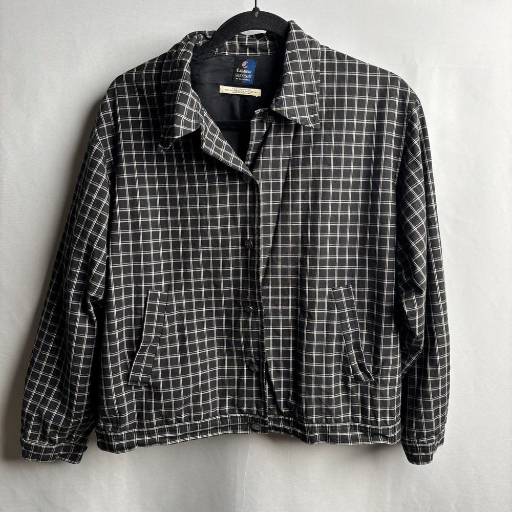 Callaway Golf Apparel by Nordstrom Black Windowpane Plaid Harrington Jacket L